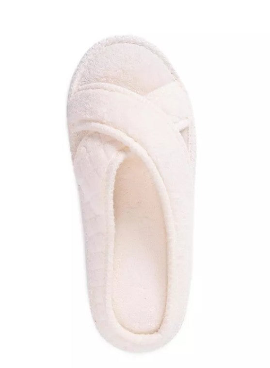 MUK LUKS Women's Size Medium (7-8) Ada Crossband Slippers, Daisy White