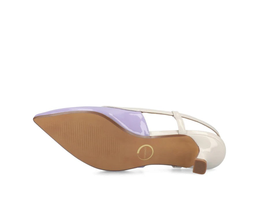 Journee Women's Size 8 Wide, Padma Slingback Kitten Heel Pumps, Patent Lilac