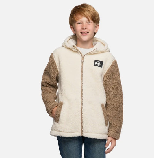 Quiksilver Youth Boy's Size Small (7/8) Hooded Sherpa Jacket, Beige, Grade A
