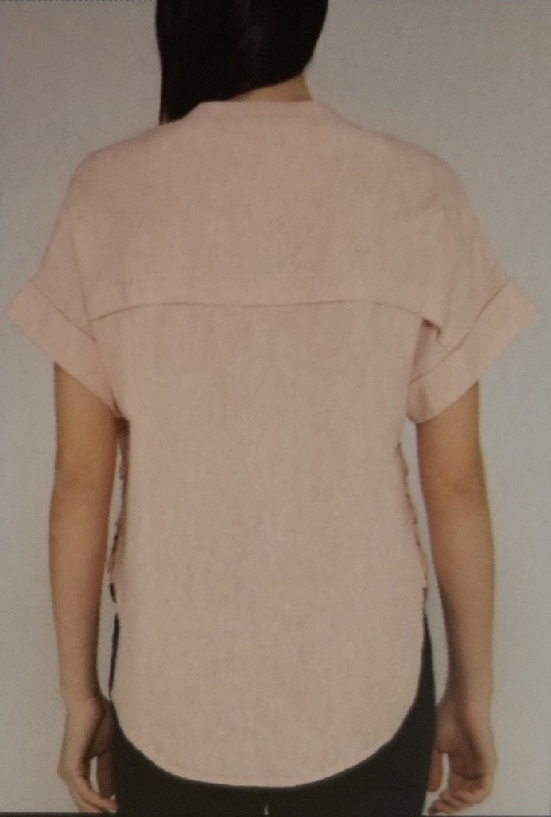 Nicole Miller Ladies' Size Medium Short Sleeve Linen Blend Top, Light Pink