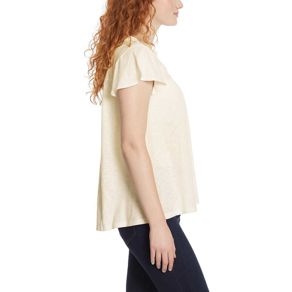 Ella Moss Ladies' Size Medium Lace Trim Knit Top, Cream, Customer Return