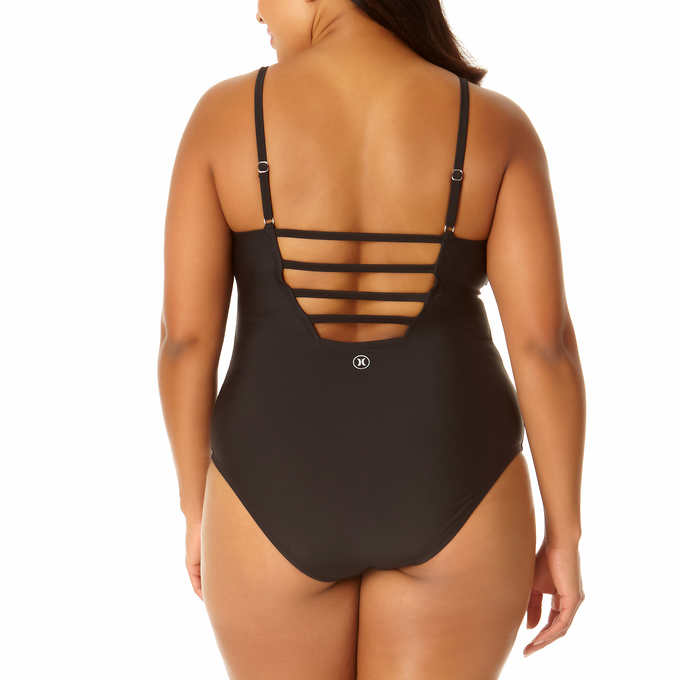 Hurley Ladies' Size XXL, One-Piece Swimsuit, UPF 50+, Black, Customer Return