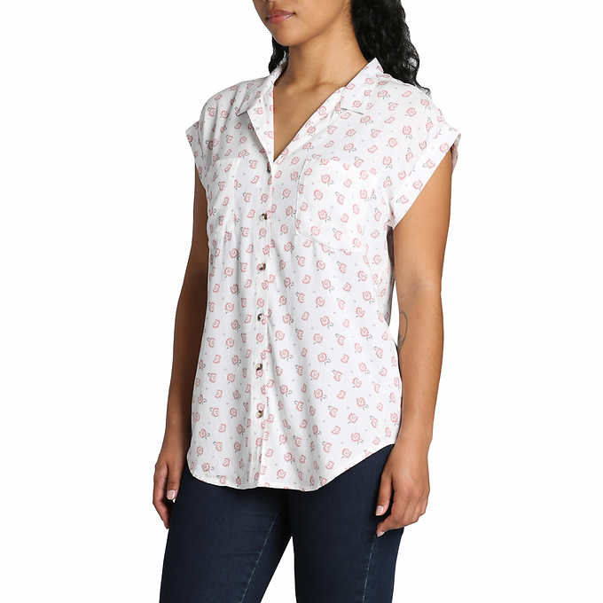 Jachs Girlfriend Ladies' Size Large Short Sleeve Blouse, White, Customer Return