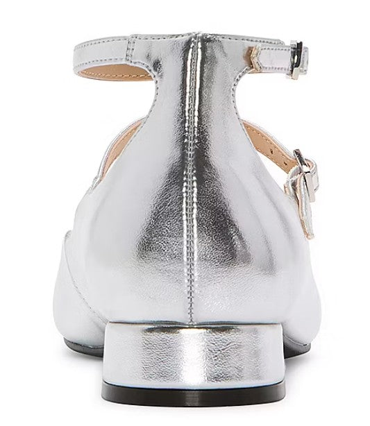 Liz Claiborne Women's Size 8.5 Wide, Cap Toe Mary Jane Ballet Flats, Silver