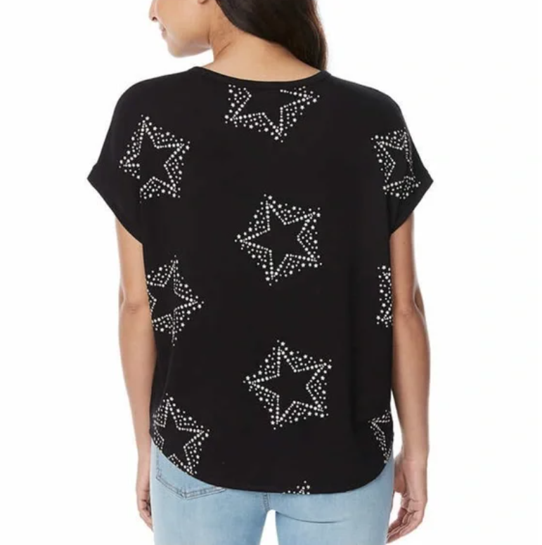 Buffalo Ladies' Size Medium French Terry Short Sleeve Top, Black Million Stars, Customer Return