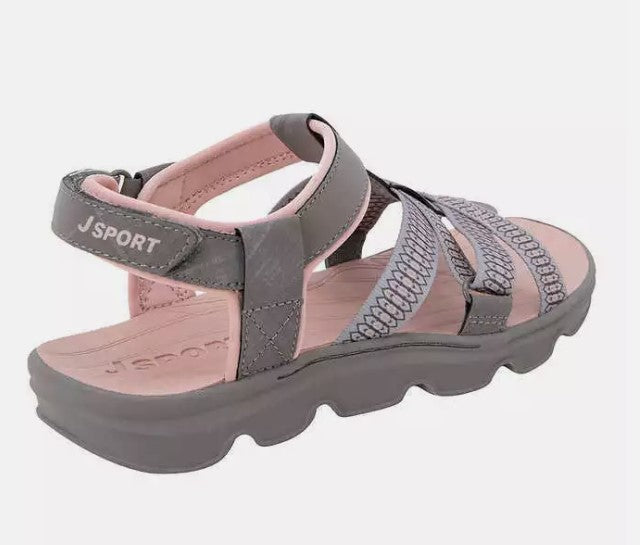 Jsport Ladies' Size 6 Strap Sandals All Terra Traction, Grey, New in Box