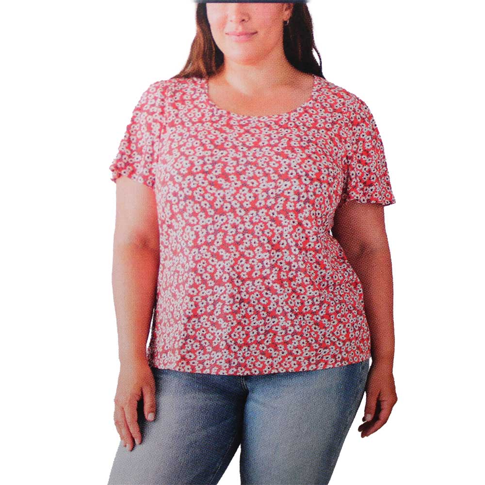 Lucky Brand Ladies' Size X-Small, Flutter Sleeve Top, Red Multi Floral Print, Customer Return