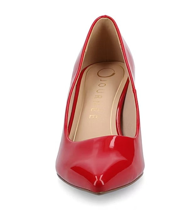 Journee Collection Scylee Womens 7.5 W, Pointed Stiletto Heel Pumps, Patent Red