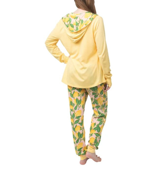 Munki Munki Ladies’ Size Large (10-12) 3 piece Lounge Set, Yellow (Lemons)