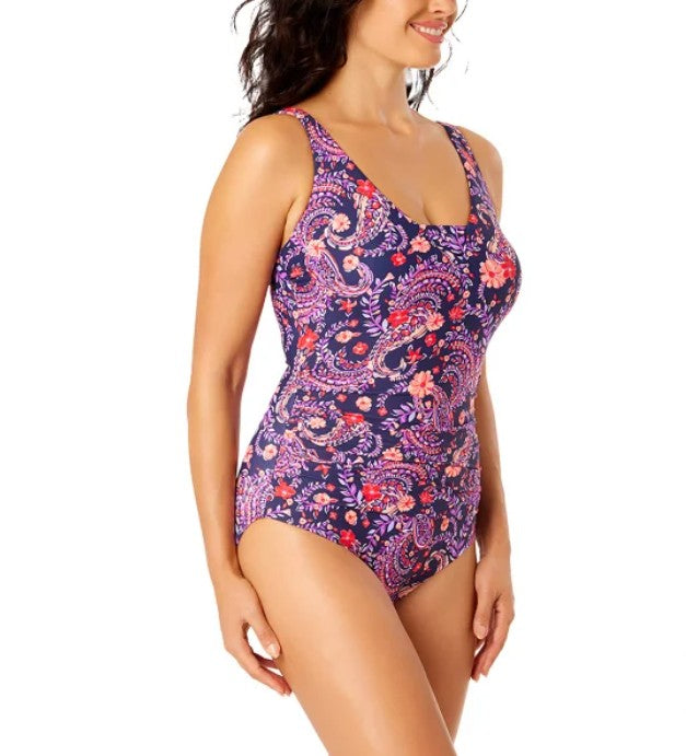 Lands' End Ladies' Size XS (2-4) One-Piece Swimsuit, Floral Paisley Light Purple