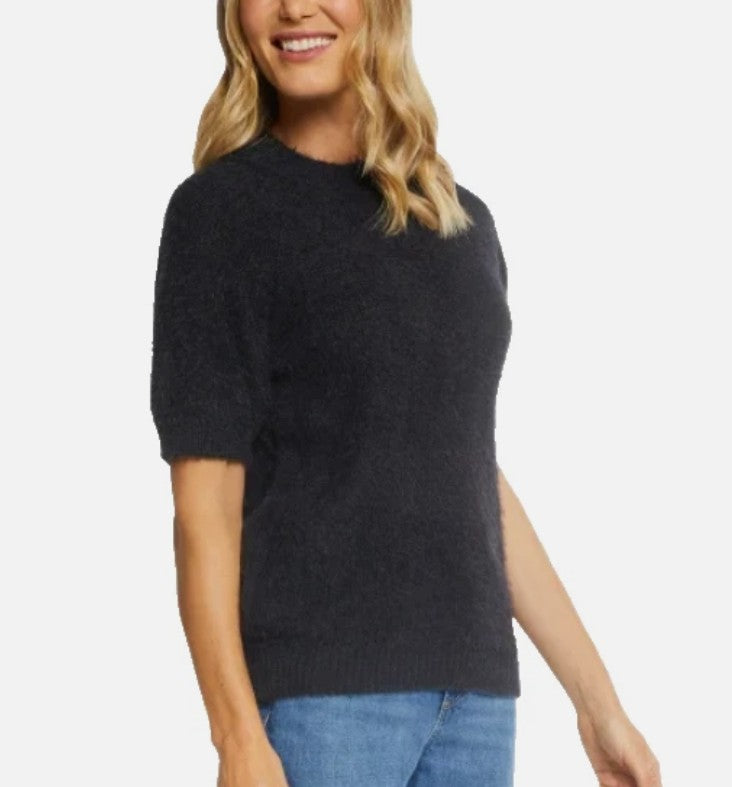 Matty M Ladies' Size Medium (8-10) Short Sleeve Eyelash Sweater, Black