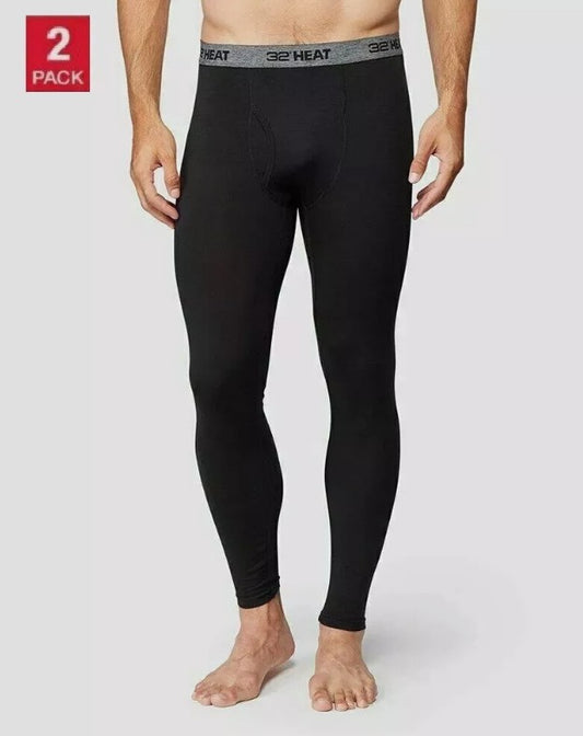 32 Degrees Heat Men's Size Small 2-Pack Base Layer Pants, Black