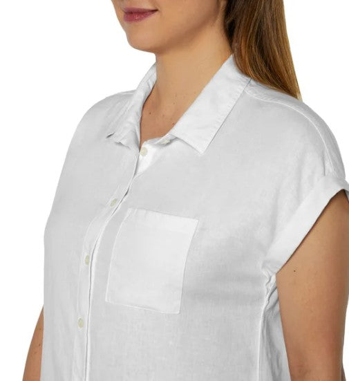 Orvis Ladies' Size Large (10-12) Short Sleeve Linen Blend Shirt, White