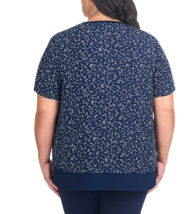 Hilary Radley Ladies' Size 2X (20) Short Sleeve Double Layer Blouse, Navy