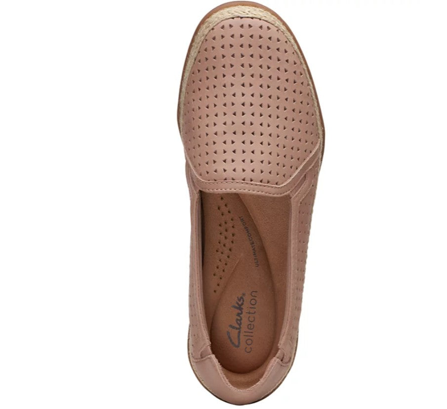 Clarks Women's Size 6.5, Slip-On Espadrille Leather Flats, Beige, New (NO BOX)