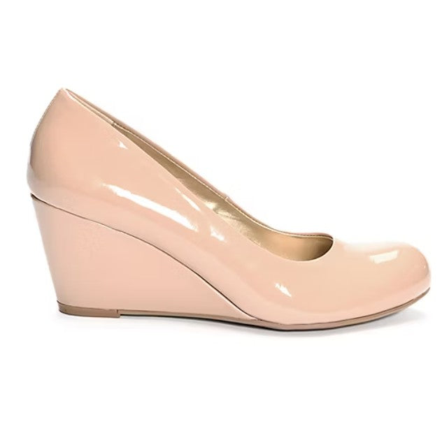 CL by Laundry Nima Size 9.5, Round Closed Toe Wedge Heel Pumps, Nude, Grade A