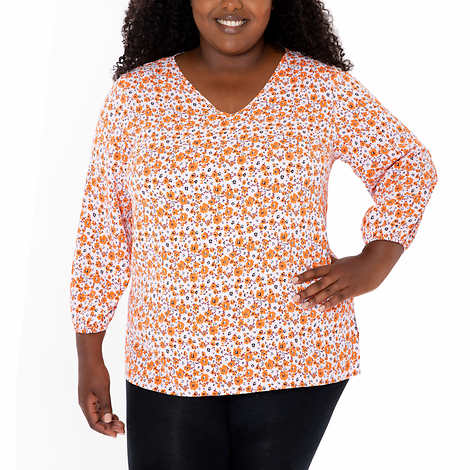 Mario Serrani Ladies' Size Medium, 3Q Sleeve Tunic Top, Pink Floral