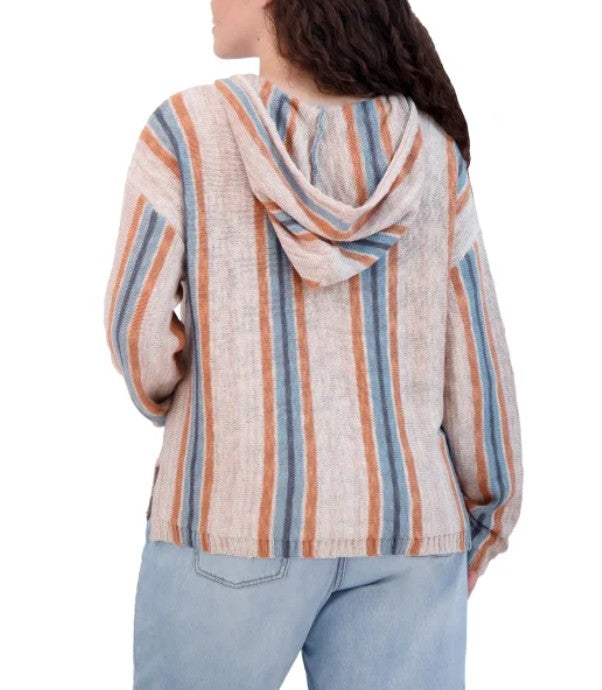 Lucky Brand Women's Size Large (12-14) Baja Sweater Hoodie, Multi Stripe
