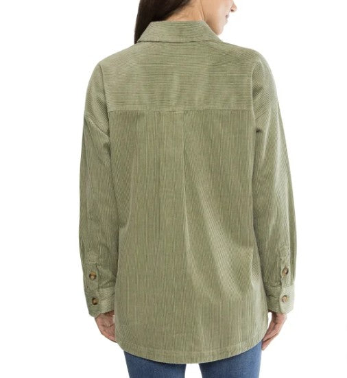 Matty M Ladies' Size XS (0-2) Corduroy Long Sleeve Shirt Jacket, Green
