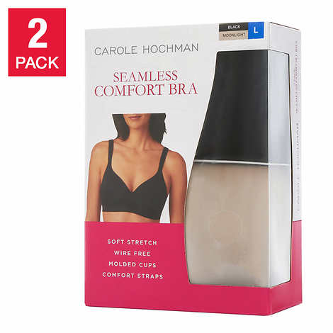 Carole Hochman Ladies' Size Medium, Wirefree Bra, 2-pack Black (1) Moonlight (1)