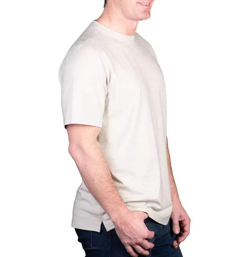 Kirkland Signature Men's Size Medium Short Sleeve Pima Cotton Slub Tee, Tan
