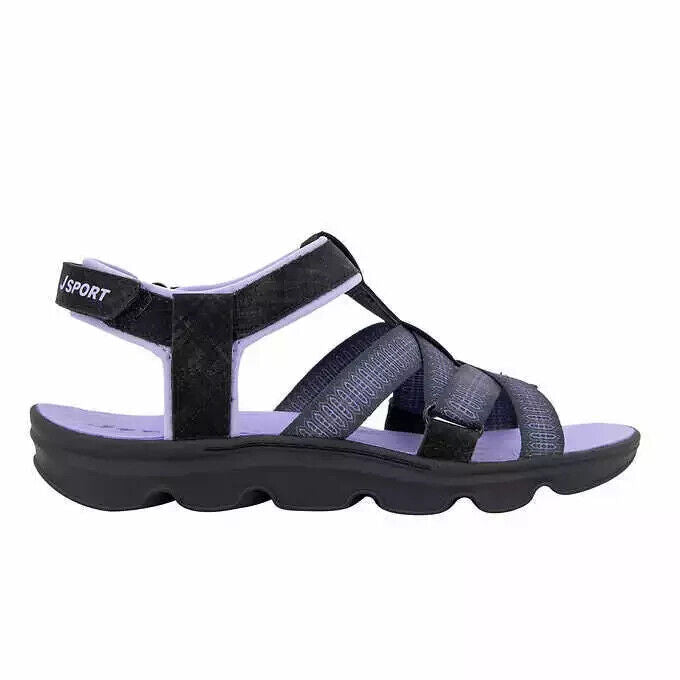 Jsport Ladies' Size 8 Strap Sandals All Terra Traction, Black/Purple, Customer Return