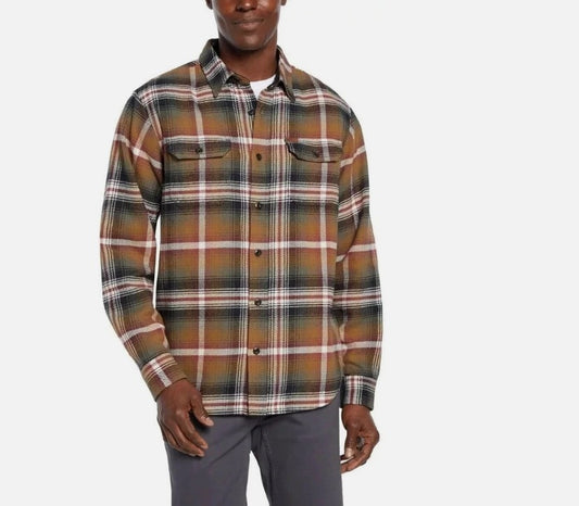 Orvis Men’s Size Large Heavyweight Flannel Long Sleeve Shirt, Brown, Grade A