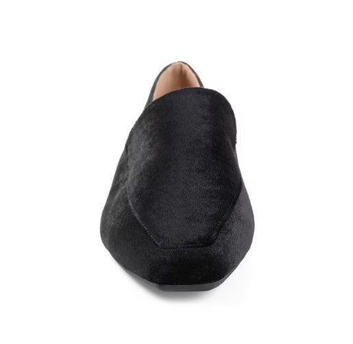 Journee Collection Silas Womens Size 9.5, Square Toe Flats Loafers, Black Velvet