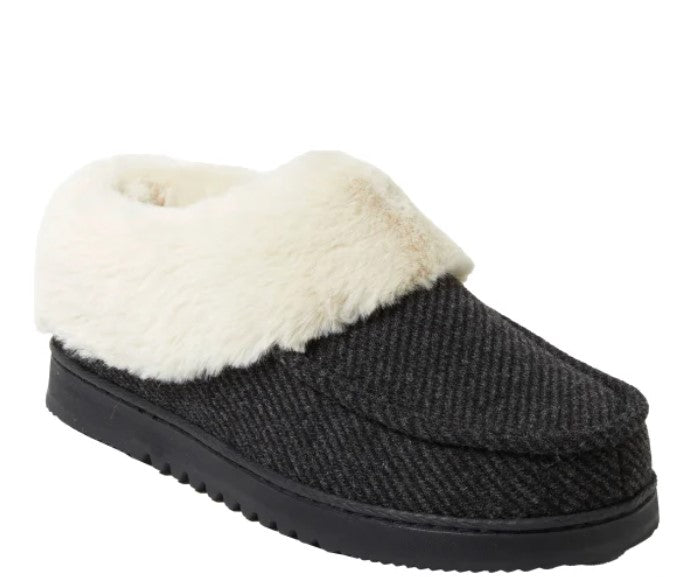 Dearfoams Ladies' Size Medium (7/8) Memory Foam Slippers, Black, Customer Return