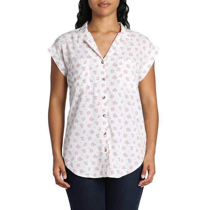 Jachs Girlfriend Ladies' Size Large Short Sleeve Blouse, White, Customer Return