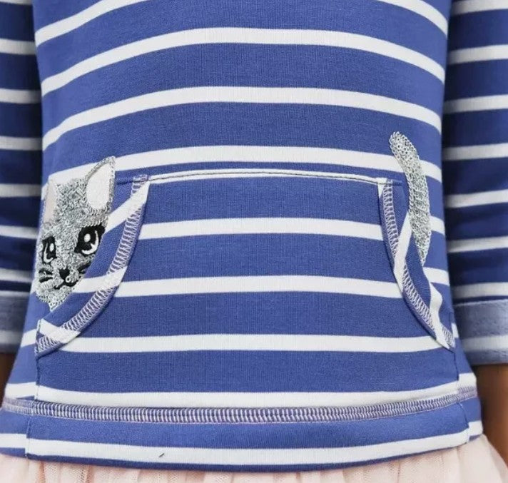 Zunie Girls' Size 4, 3/4 Sleeve Dropwaist Tutu Dress, Blue Kitty Cat