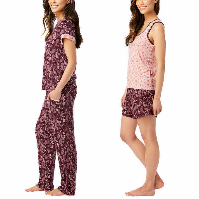 Lucky Brand Ladies' Size XS (0-2) 4-Piece Pajama Set, Burgundy Paisley