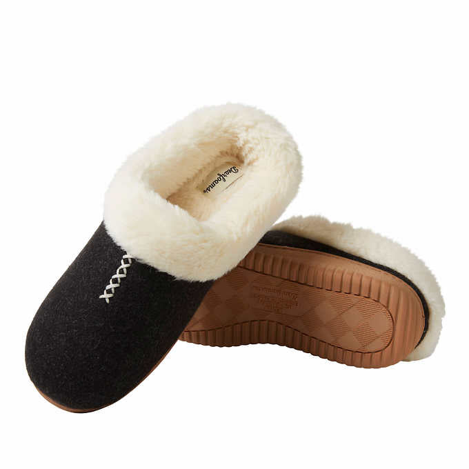 Dearfoams Ladies Size Medium (7/8), Memory Foam Faux Fur Slippers, Black
