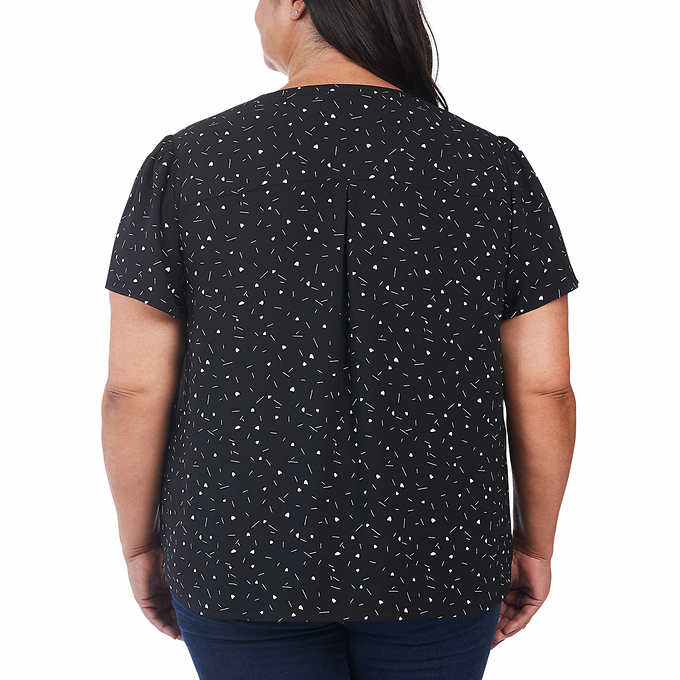 Hilary Radley Ladies' Size Medium, Printed Blouse, Black & Ivory Heart Strokes, Customer Return