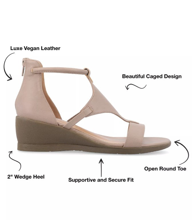 Journee Collection Women's Size 9.5, Trayle Wedge Gladiator Sandals, Taupe