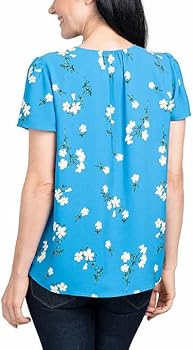 Hilary Radley Women Size Large V-Neck Printed Blouse, Blue Floral, Customer Return