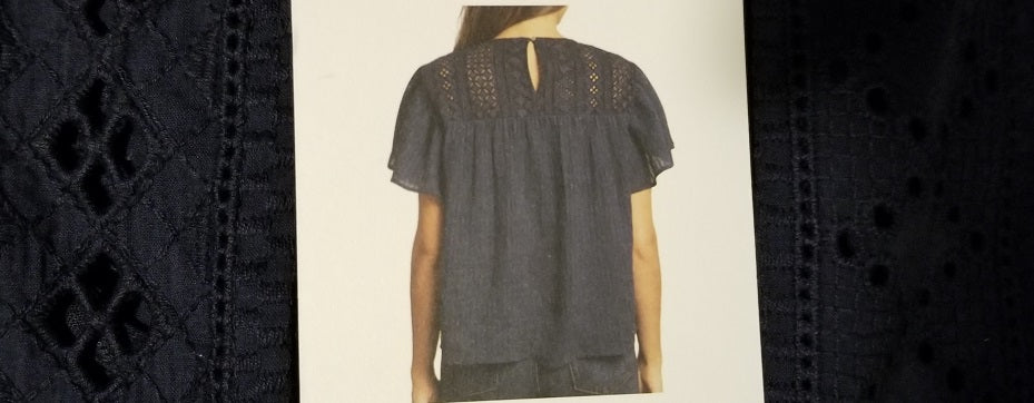 Ella Moss Women's Size Medium (10-12) Keyhole Back Blouse, Mood Indigo Blue