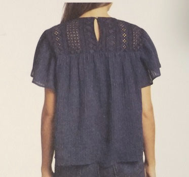 Ella Moss Women's Size Small (4-6) Keyhole Back Blouse, Mood Indigo Blue