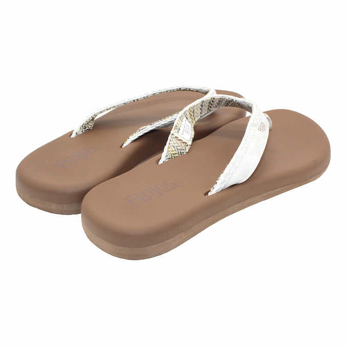 Flojos Ladies's Size 9, Maddy Flip Flop Sandal, Ivory-Tan, Customer Return