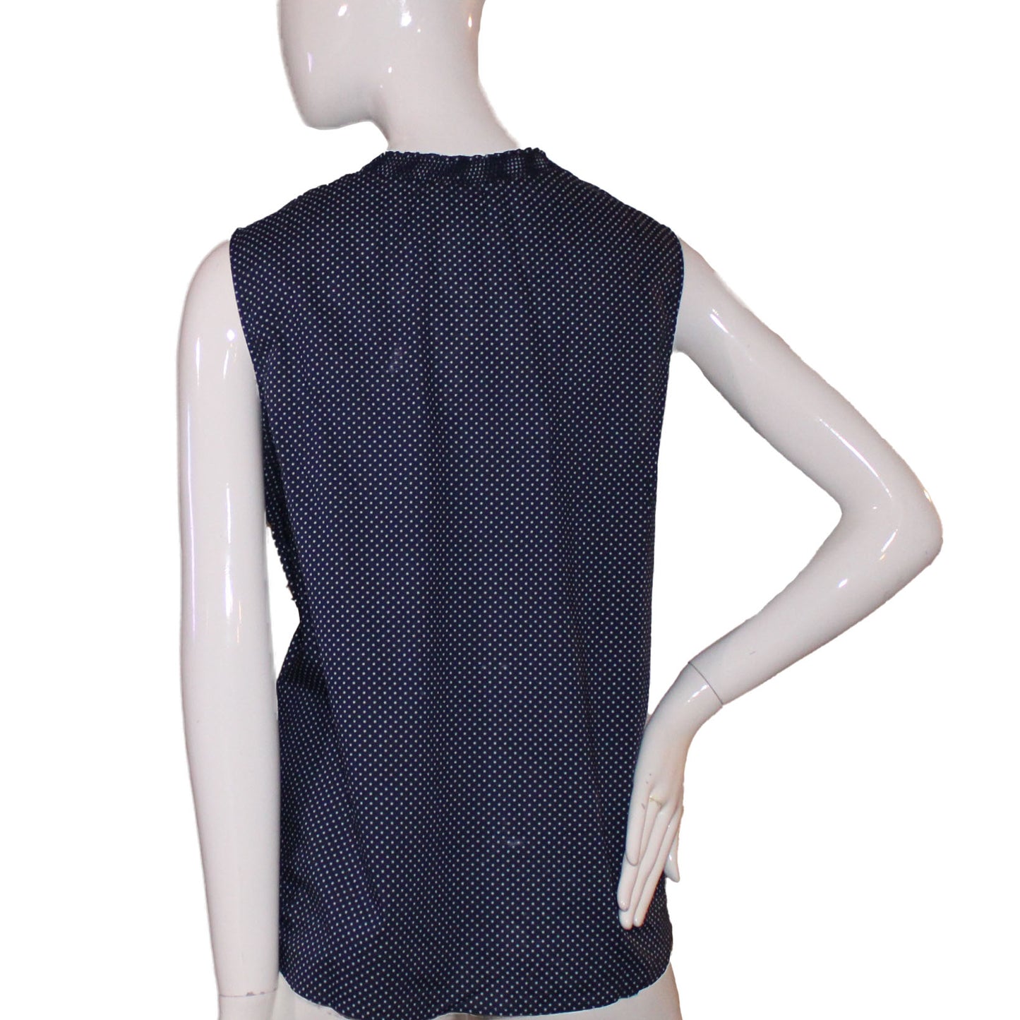 Lands' End Women's Size 14 Petite, Sleeveless Smock Neck Top, Aged Navy Dot