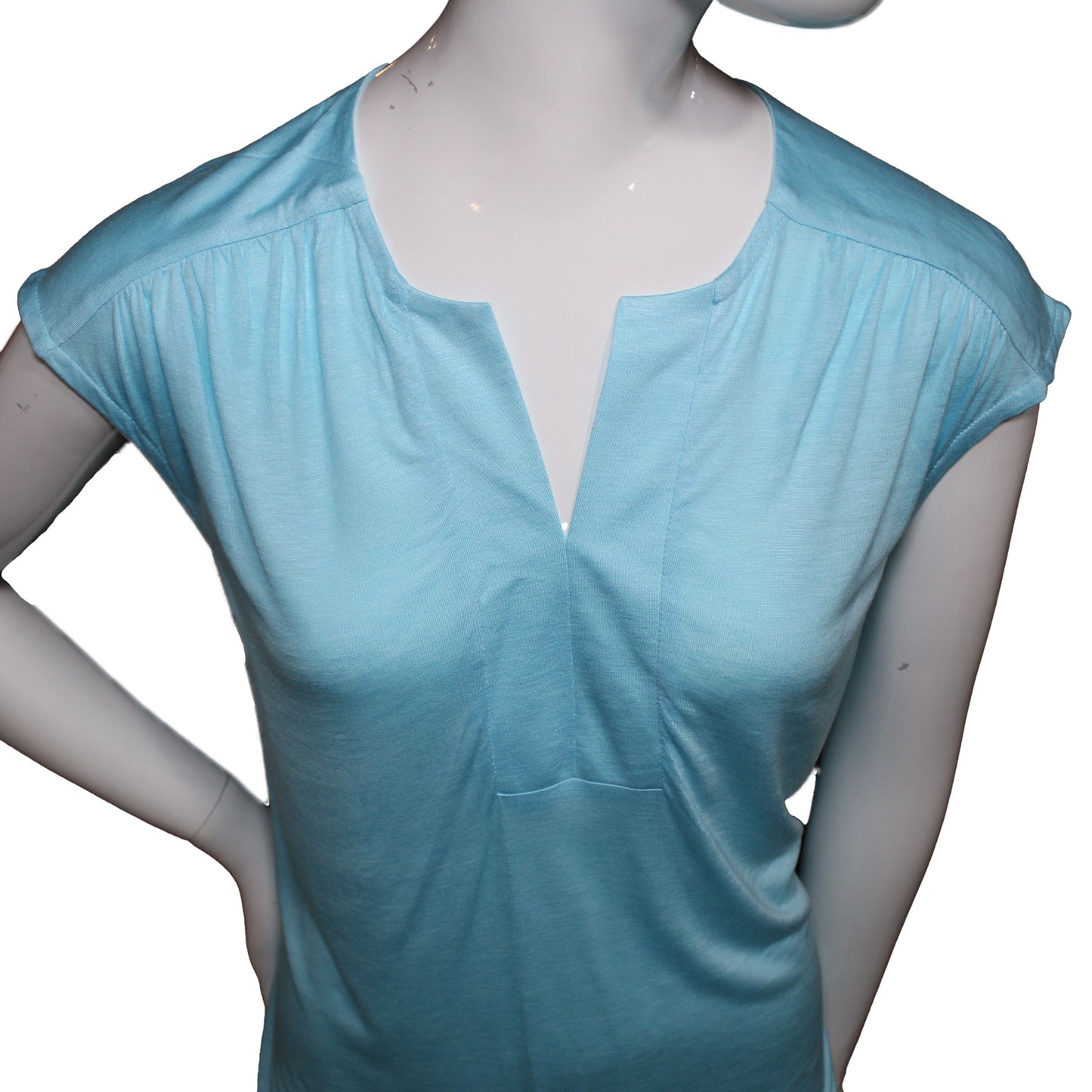 Lands' End Women Size XS 2/4 Petite, Split Neck Tunic, Aqua Shell