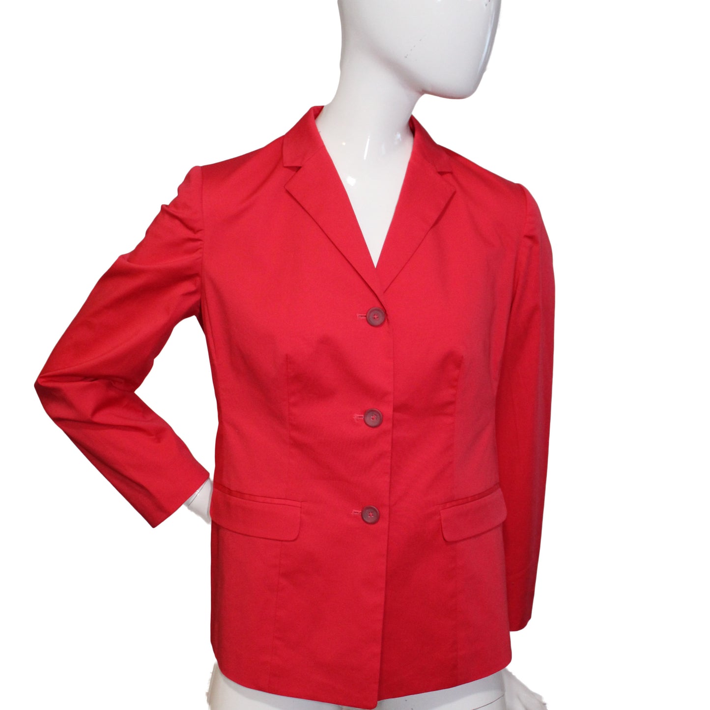 Lands End Women's Size 4 Petite, Three Button Poplin Blazer Jacket, Cherry Red