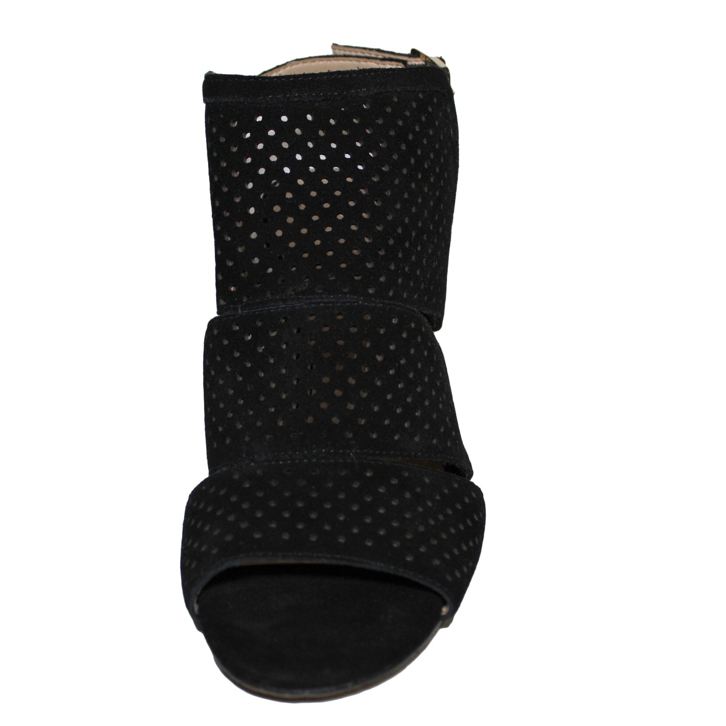 Lands End Women Size 7.5 B, Heeled Perforated Sandal, Black Suede