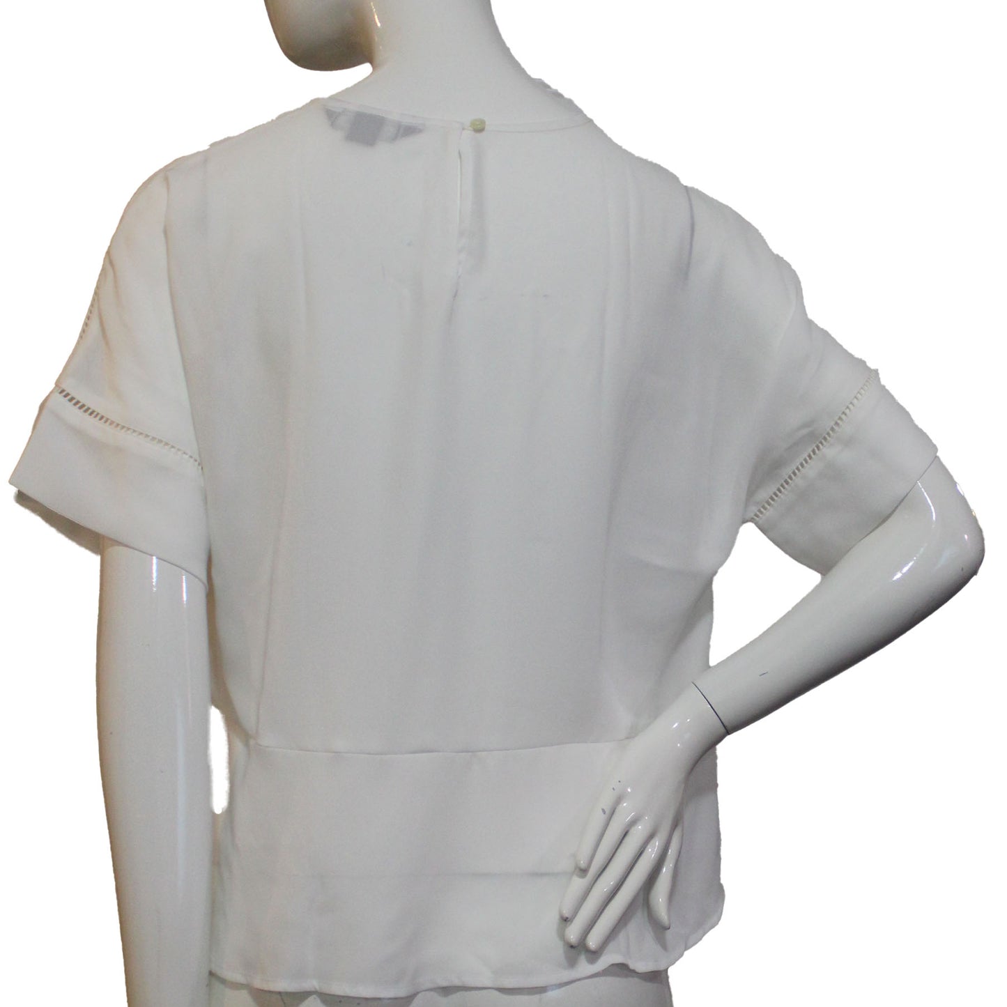 Lands End Women's Size 6 Petite Short Sleeve Peplum Top, Eggshell White