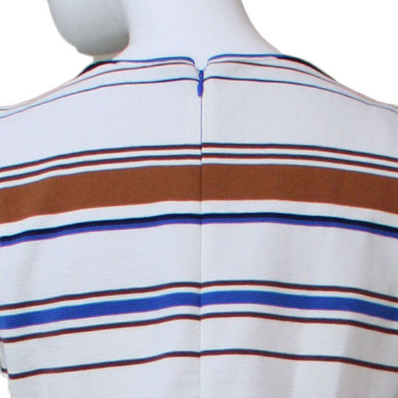 Lands End Women Size 8 Petite Sleeveless Keyhole Sheath Dress, Ivory Stripe