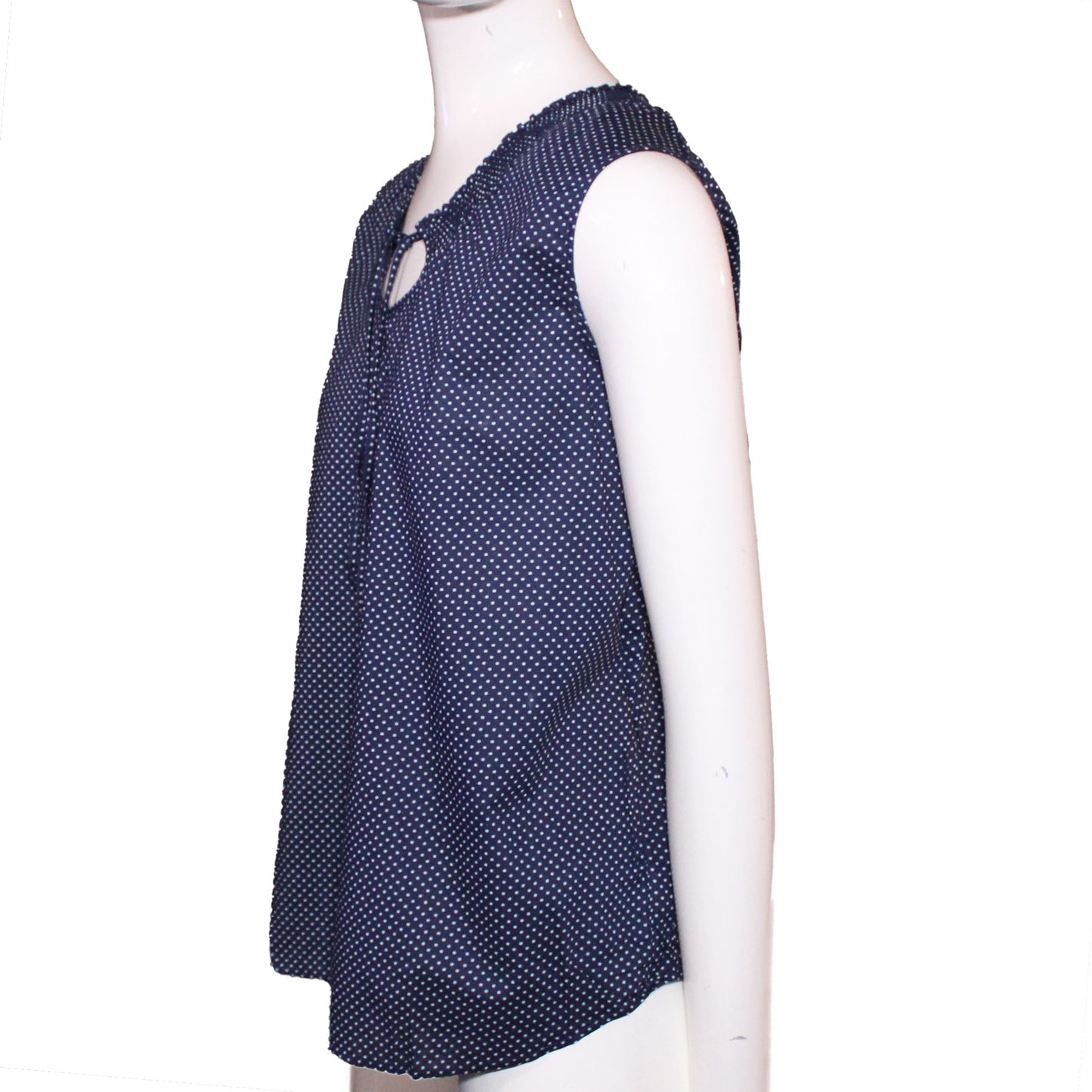 Lands' End Women's Size 14 Petite, Sleeveless Smock Neck Top, Aged Navy Dot