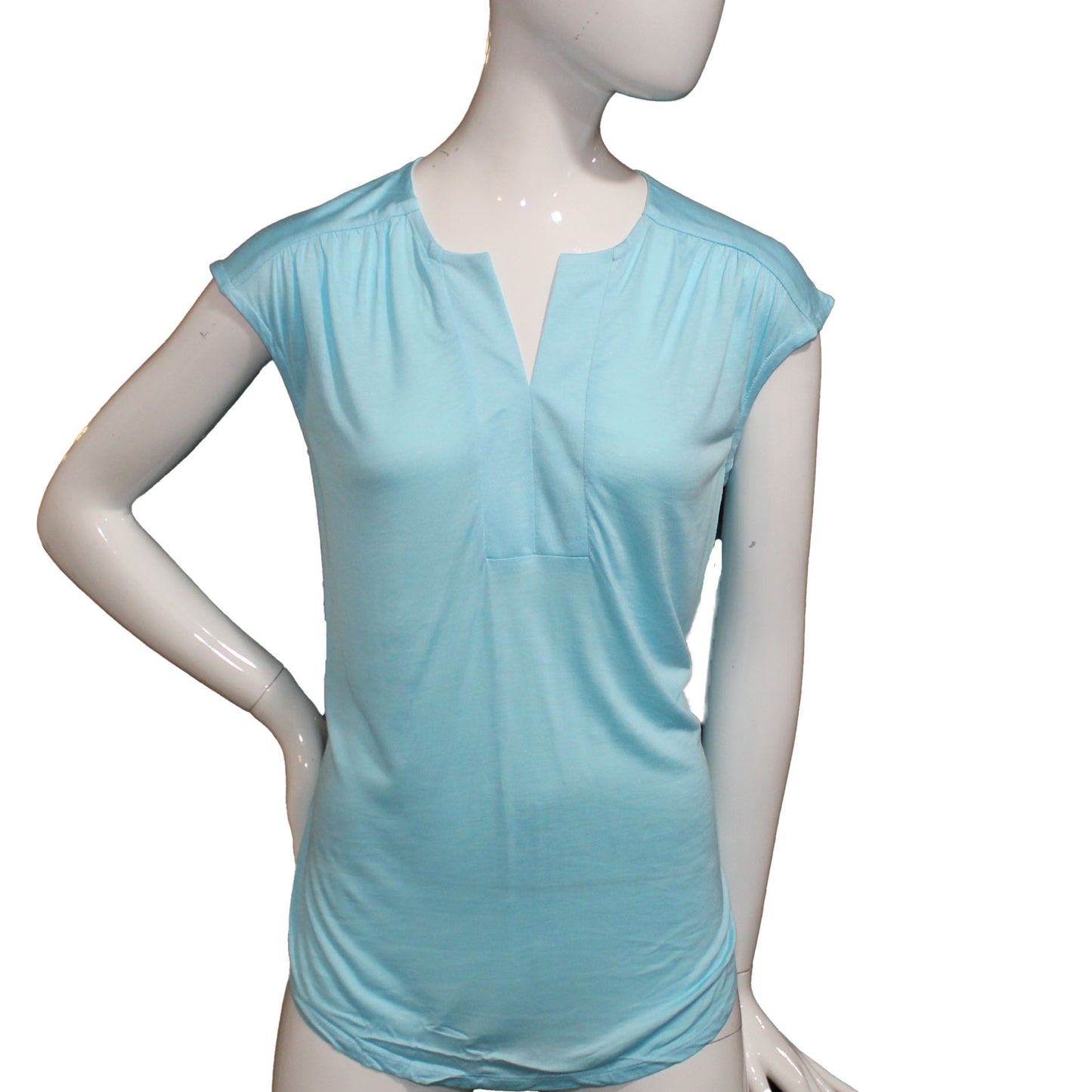 Lands' End Women Size XS 2/4 Petite, Split Neck Tunic, Aqua Shell