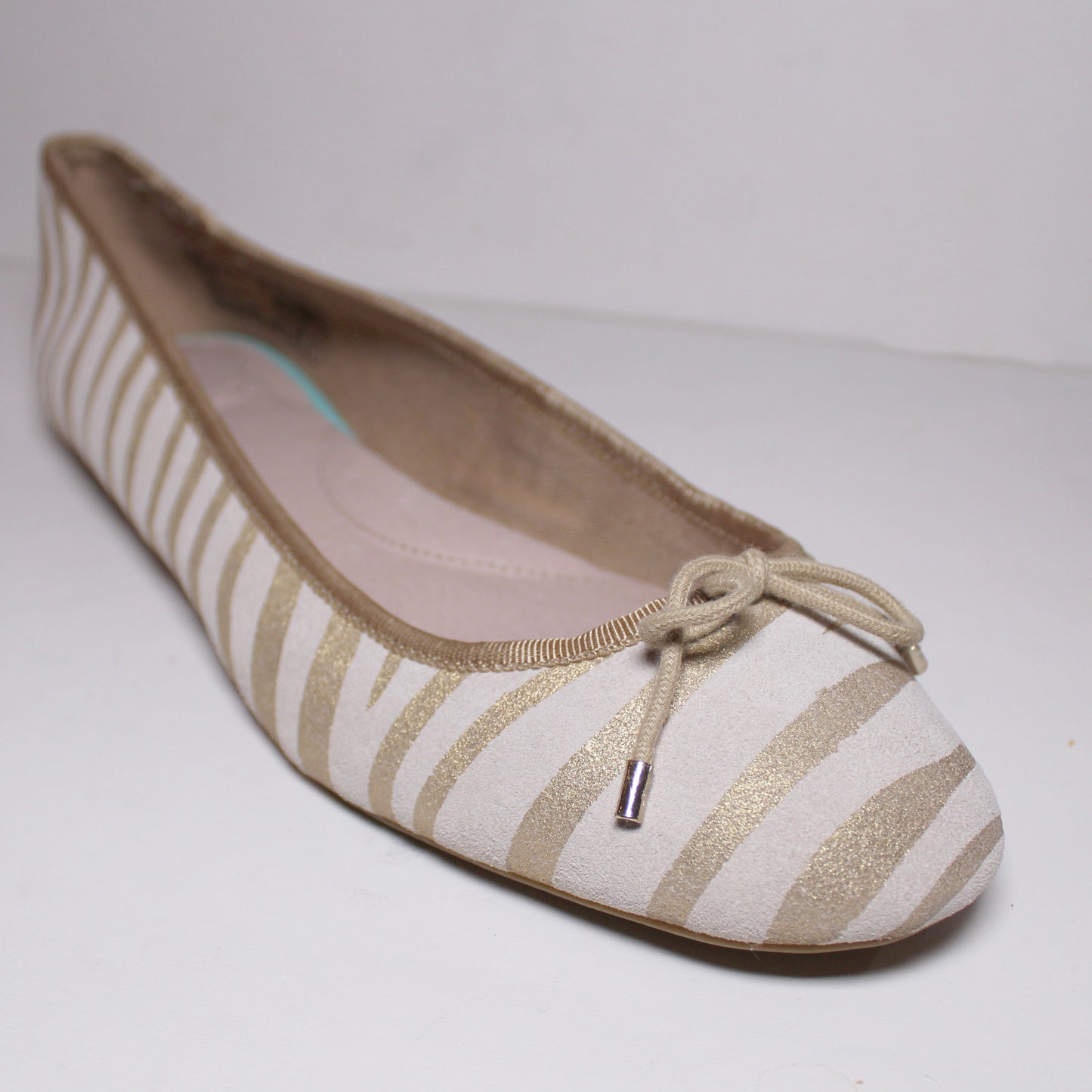 Lands End Women's Size 9.5 B, Leather Ballet Flat, Gold Zebra Stripe, Bow