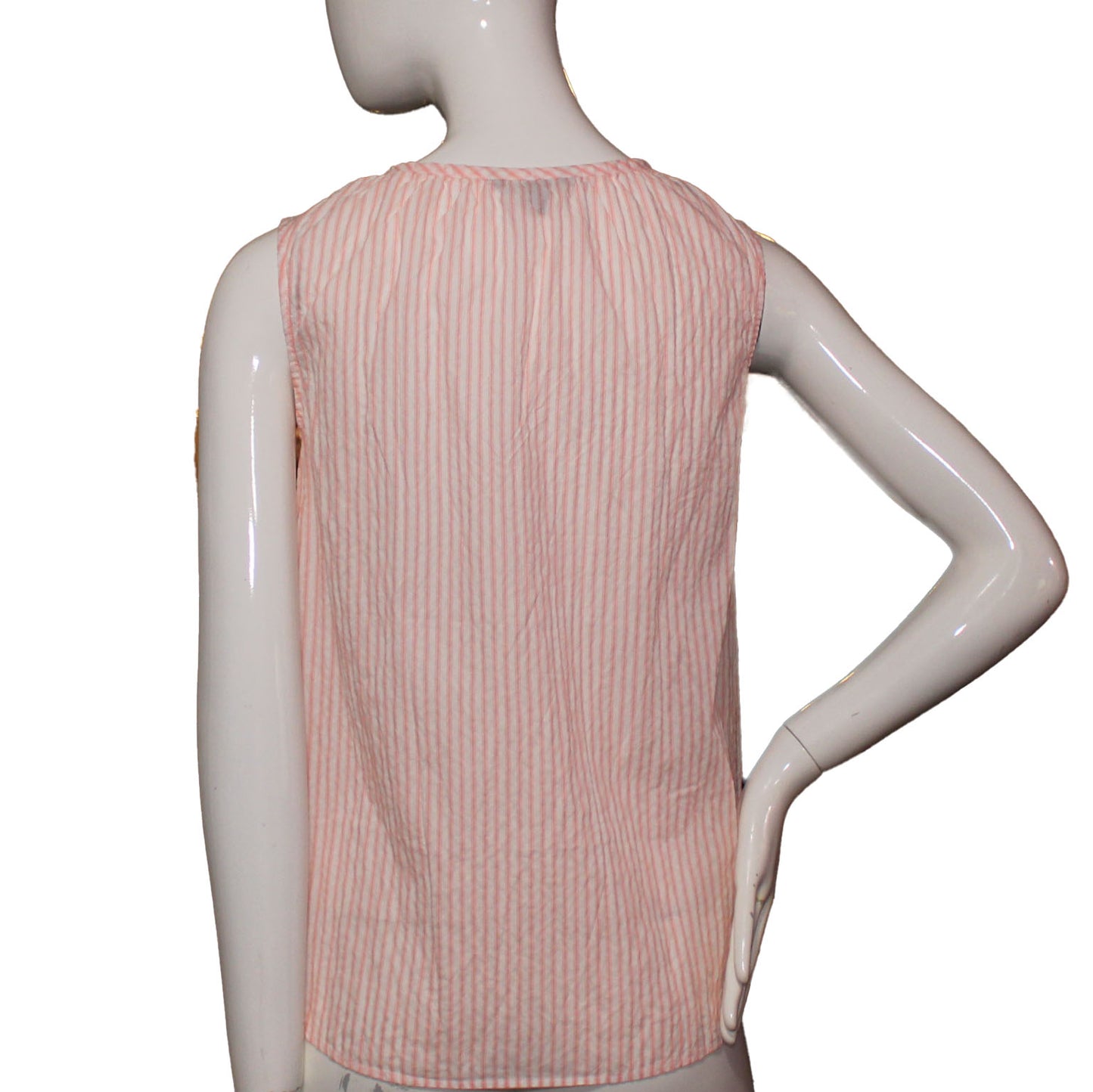 Lands' End Size 14 Petite Sleeveless Seersucker Shell Shirt, Pink Stripe