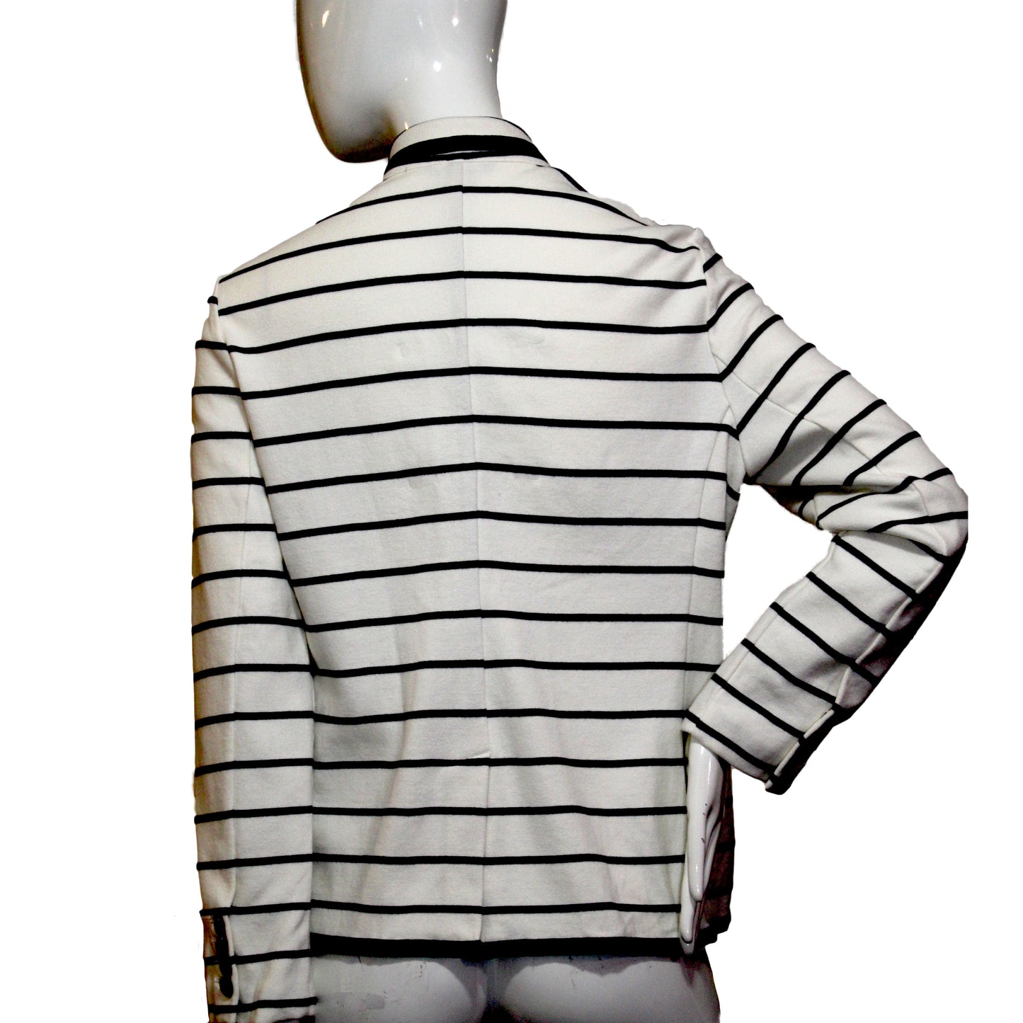 Lands End Double Knit Jacket, Women's Size 12 Petite, Ivory-Navy Stripe